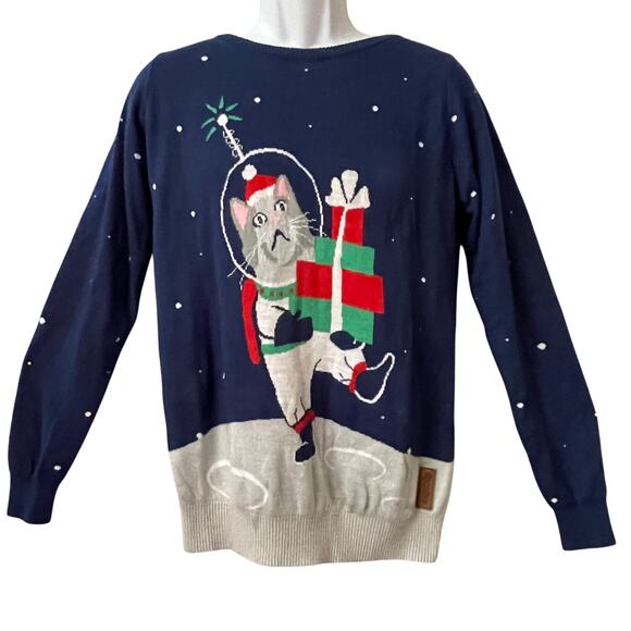 Tipsy Elves Space Cat Santa Astronaut Ugly Christmas Sweater Size Medium - Picture 1 of 6